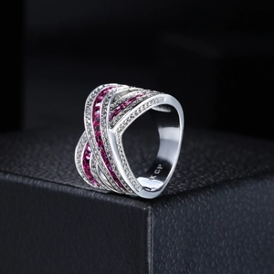 Classic mask style silver ring with 18K GP engraving and pink cubic zirconia
