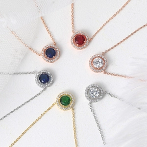 European American Fashion Copper Zirconia Round Halo Pendant Necklace Rose Gold Gold Silver Plated Elegant Party Wedding Jewelry