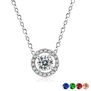 Classic gold halo necklace with round zircon pendant and colorful gemstone options