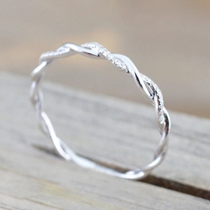 Anillo de Cuerda Trenzada de Moda Occidental para Mujer Cobre Circonia Anillo de Compromiso Joyería Minimalista de Boda