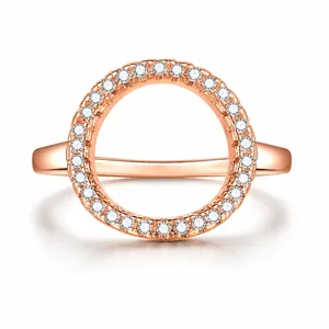 Fashion Simple Hollow O-Shape Ring For Women Copper Zirconia Inlaid Rose Gold White Gold Plated Geometric Jewelry Gift
