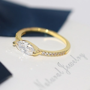 14k gold plated marquise cut zircon ring with micro-pave accents for women
