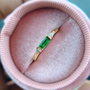 Simple Geometric Rectangular Zirconia Ring Copper 14K Gold Plated Emerald Ruby Sapphire Engagement Finger Ring For Women Jewelry