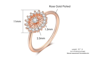 Tabla de tallas de anillo floral de oro rosa con 11mm de diámetro y peso de 2,7g info