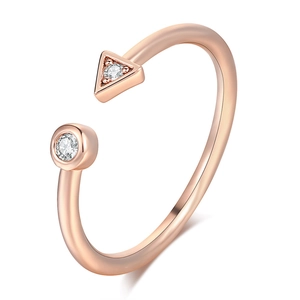 Minimalist Geometric Open Ring Copper Zirconia Triangle Circle Adjustable Jewelry For Women Gift Rose Gold Silver Tone