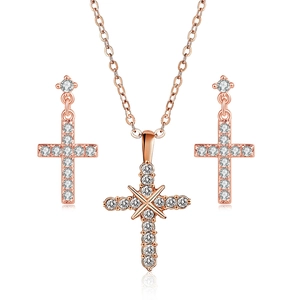 Gioielli Minimalisti in Rame Con Croce in Zirconia Collana E Orecchini Per Donna Accessorio Religioso Placcato Oro Popolare Occidentale