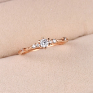 Elegant Copper Zirconia Ring With Seven Stones Gold Plated Minimalist Japanese Style Women Fashion Jewelry Finger Accessories