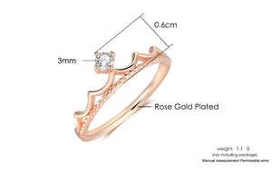 Macro detail of rose gold plated crown ring showing 3mm zircon and 0.6cm height