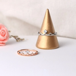 Elegant Copper Crown Ring With Zirconia For Women Princess Style Wave Design Wedding Party Daily Decorative Jewelry Gift