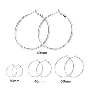 Polished silver hoop earrings set in four sizes 30mm 40mm 50mm and 60mm diameter