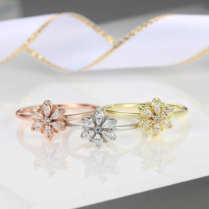 Sparkling floral zircon rings in gold, silver, and rose gold plating for women