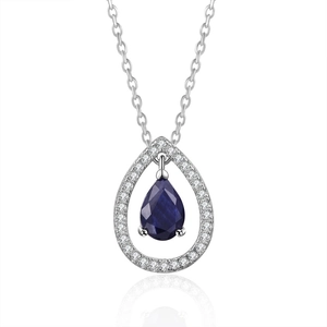 Collana con pendente a goccia in zaffiro blu e alone di zirconi lucidi per donna