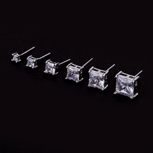 Comparison of six sizes of S925 sterling silver square zircon stud earrings for women and men