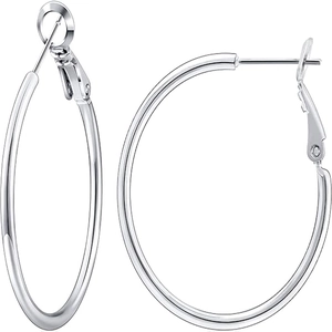 Detailed view of polished S925 silver hoop earrings with secure click-top closure