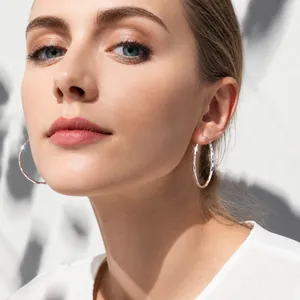 Faceted 925 silver large hoop earrings with 4cm diameter for a minimalist stylish look