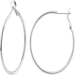 Polished S925 silver hoop earrings with high-shine mirror finish on white background