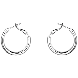 Minimalist 925 sterling silver hoop earrings with polished finish on white background