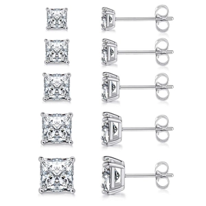 Square Zirconia Stud Earrings For Women Men S925 Sterling Silver Earring Post Copper Four Claw Geometric Piercing Jewelry