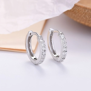 Elegant S925 sterling silver hoop earrings featuring micro-paved cubic zirconia stones