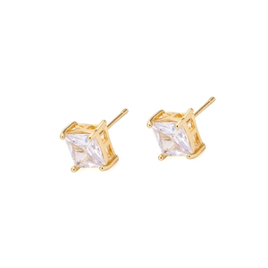 Square princess cut cubic zirconia stud earrings with gold-plated four-prong setting