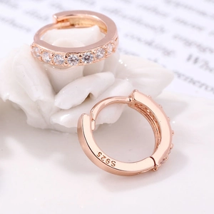 Elegant rose gold S925 sterling silver hoop earrings set with sparkling zircon stones