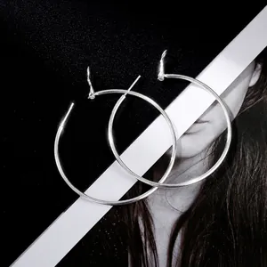 Classic silver-tone S925 sterling silver hoop earrings with a sleek minimalist large circle design