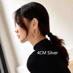 Classic 4cm silver-plated minimalist hoop earrings for women in a sleek metal design