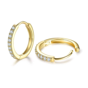 Golden S925 sterling silver hoop earrings with sparkling cubic zirconia inlay