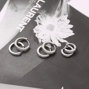 Three sizes of silver 925 sterling silver hoop earrings with micro-inlaid cubic zirconia