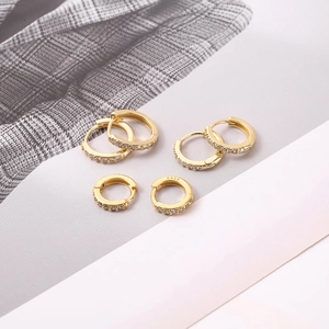 Three pairs of gold-plated 925 silver hoop earrings with shimmering pavé zircon stones
