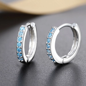 Copper Rhinestone Hoop Earrings S925 Sterling Silver Post Inlaid Round Huggie Earrings For Women Korean Minimalist Jewelry