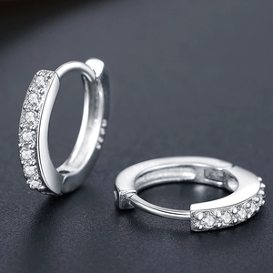 Elegant S925 sterling silver hoop earrings featuring pavé cubic zirconia gemstones