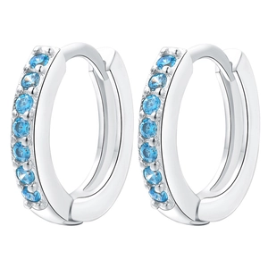 Elegant S925 silver hoop earrings featuring blue zircon pavé setting on a white background