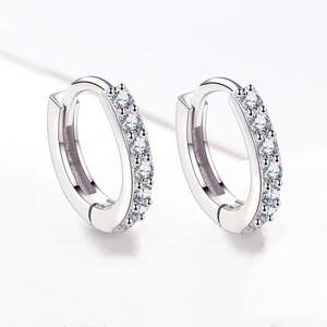 Sparkling 925 silver huggie earrings featuring a row of micro-set cubic zirconia crystals