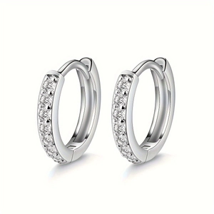 Copper Rhinestone Huggie Hoop Earrings With 925 Sterling Silver Earring Post Simple Geometric Inlaid Ear Studs For Women