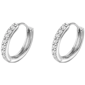 Elegant silver hoop earrings with a row of sparkling cubic zirconia in a classic setting