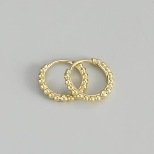 Minimalist S925 sterling silver beaded hoop earrings with 18K gold plated texture