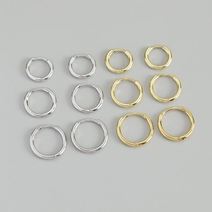 Polished 925 sterling silver hoop earrings in gold and silver finishes of various sizes