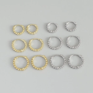Beaded Copper Hoop Earrings With 925 Sterling Silver Post Geometric Bubble Texture Gold Silver Fashion Jewelry For Women