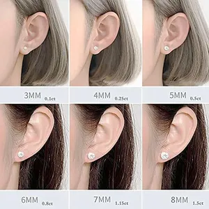 Size chart showing six diameter options from 3mm to 8mm for sterling silver stud earrings
