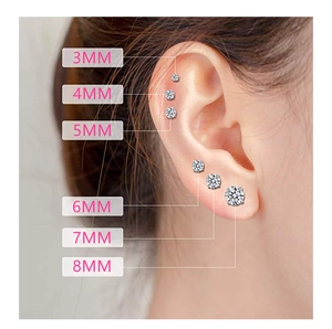 925 silver stud earrings set with round cubic zirconia in sizes 3mm to 8mm