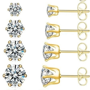 925 Sterling Silver Earring Post Round Zirconia Stud Earrings Electroplated Artificial Crystal Geometric Unisex Jewelry