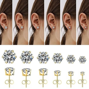 925 sterling silver gold plated round cubic zirconia stud earrings set of six pairs