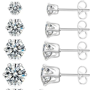 925 silver stud earrings set with round cubic zirconia stones in four sizes