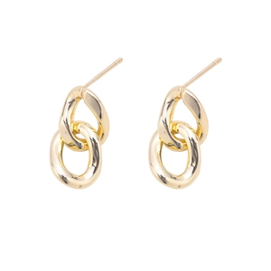 Polished gold double-loop twisted earrings with 925 silver pins in a minimalist style