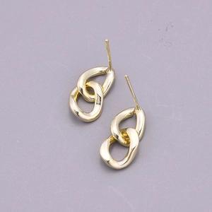Modern 925 silver needle double interlocking hoop earrings in polished gold finish