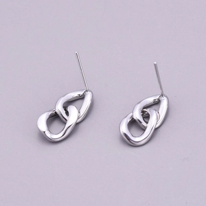 Polished silver irregular twisted chain link earrings with minimalist 925 needle design