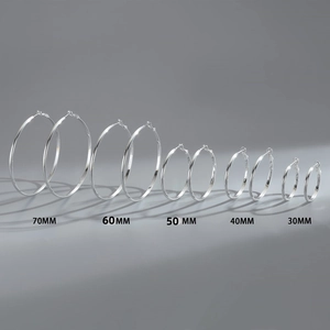 Classic silver 925 hoop earrings in five sizes ranging from 30mm to 70mm diameter