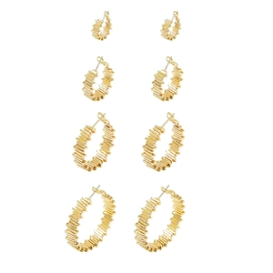 Set of 4 gold hoop earrings with geometric textures in varying sizes for daily style