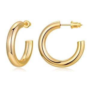 Chunky C Shaped Hoop Earrings Copper 925 Sterling Silver Earring Post Minimalist High Gloss Geometric Jewelry For Women